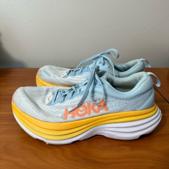 Hoka Shoes - Hoka Women’s Bondi 8 Baby Blue Yellow Running Athletic Shoes 9B